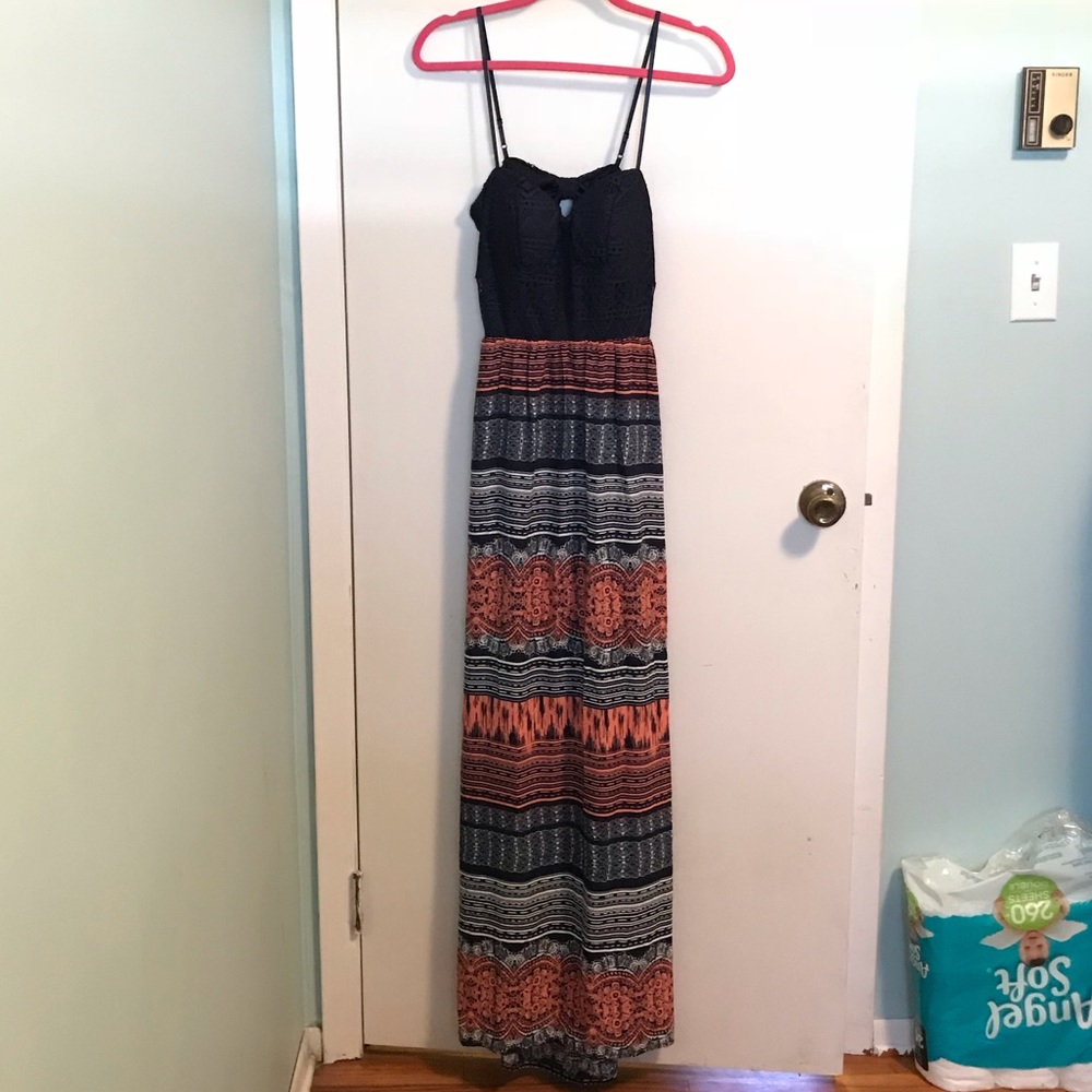 Large Navy Orange & Coral Maxi